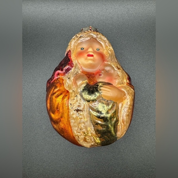 Vintage Glass? Christmas Ornament Mother and Child Mary and Baby Jesus Holiday - Picture 2 of 4